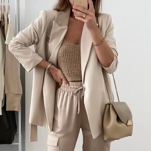 Crescent Beige Belted Blazer, S